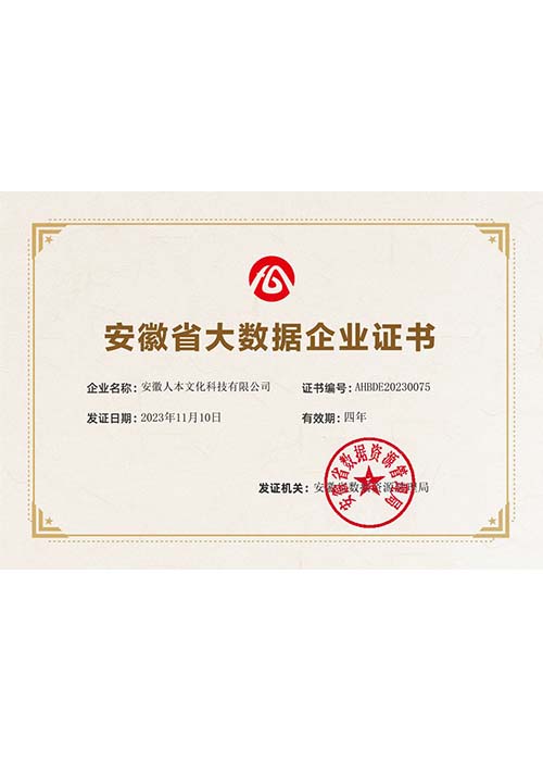 安徽省大數(shù)據(jù)企業(yè)證書